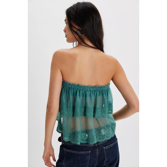 Free People Love You So Lace Tube Top Sheer Embroidered Tiered Ruffle M 283728 - Picture 2 of 8